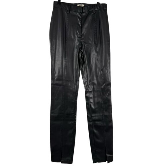 Jason Wu Black Faux Leather Stretch Mid Rise Straight Slim Pants Split Leg Sze S - Picture 2 of 11
